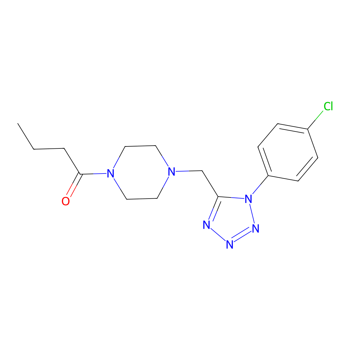 1-(4-((1-(4-chlorophenyl)-1H-tetrazol-5-yl)methyl)piperazin-1-yl)butan-1-one molecular structure, CAS 1049454-61-6