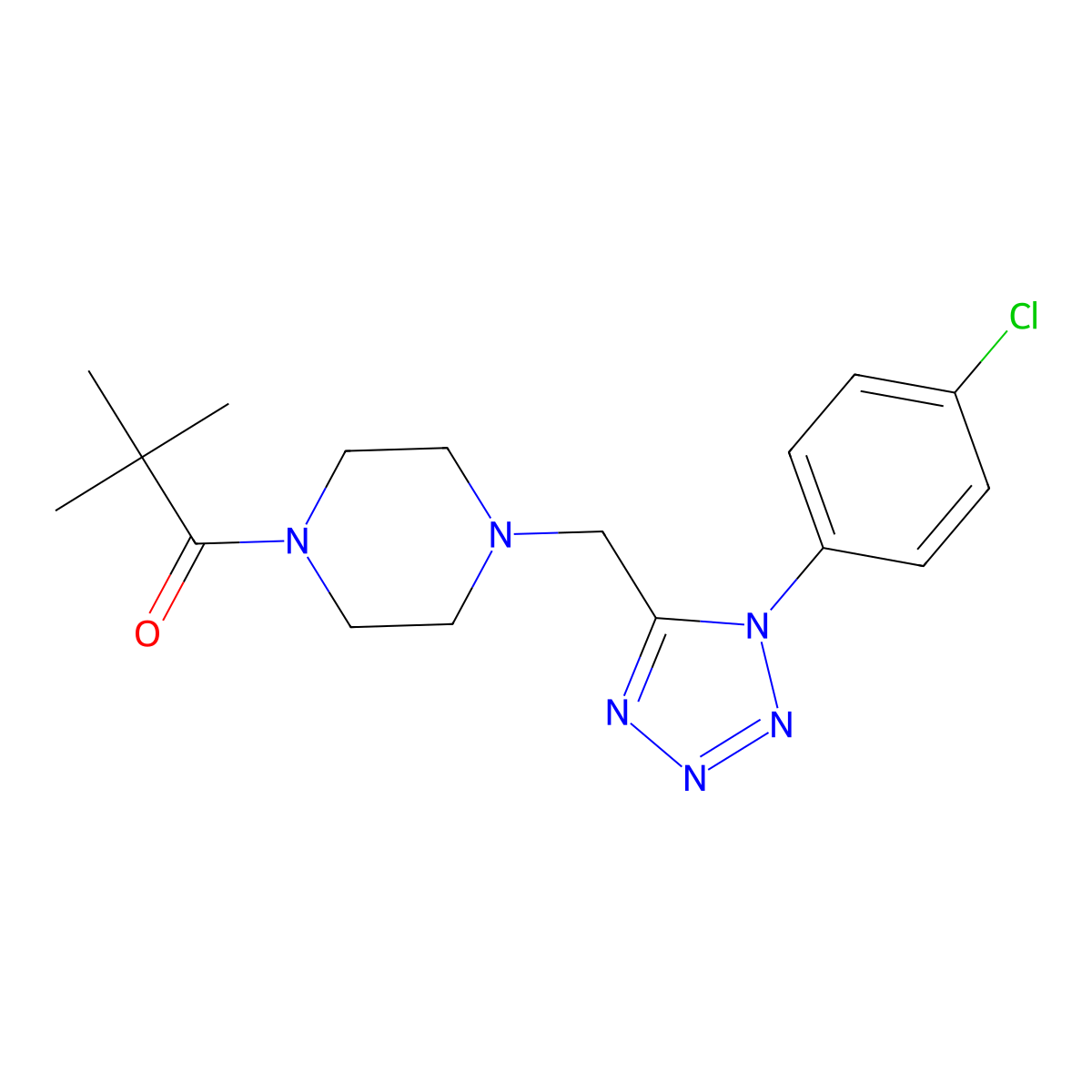 1-(4-((1-(4-chlorophenyl)-1H-tetrazol-5-yl)methyl)piperazin-1-yl)-2,2-dimethylpropan-1-one molecular structure, CAS 1049454-69-4