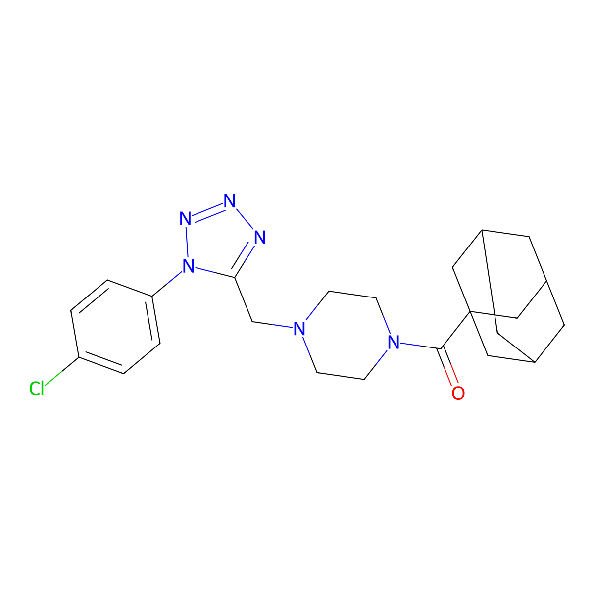 (3r,5r,7r)-adamantan-1-yl(4-((1-(4-chlorophenyl)-1H-tetrazol-5-yl)methyl)piperazin-1-yl)methanone molecular structure, CAS 1049455-01-7