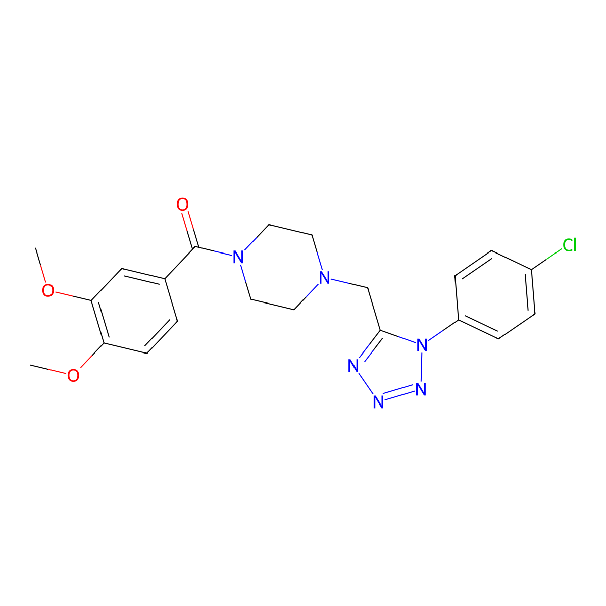 (4-((1-(4-chlorophenyl)-1H-tetrazol-5-yl)methyl)piperazin-1-yl)(3,4-dimethoxyphenyl)methanone molecular structure, CAS 1049455-60-8