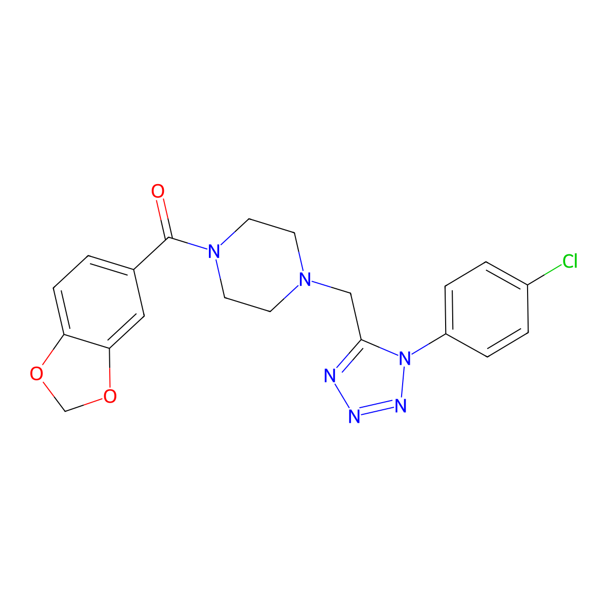 benzo[d][1,3]dioxol-5-yl(4-((1-(4-chlorophenyl)-1H-tetrazol-5-yl)methyl)piperazin-1-yl)methanone molecular structure, CAS 1049455-67-5