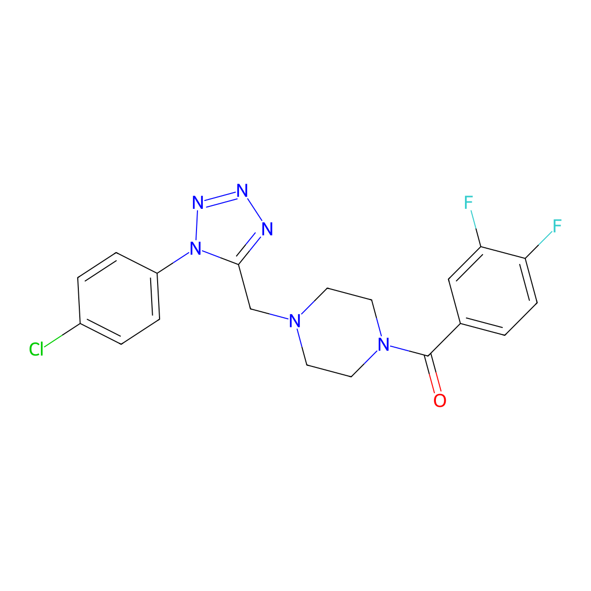 (4-((1-(4-chlorophenyl)-1H-tetrazol-5-yl)methyl)piperazin-1-yl)(3,4-difluorophenyl)methanone molecular structure, CAS 1049456-01-0