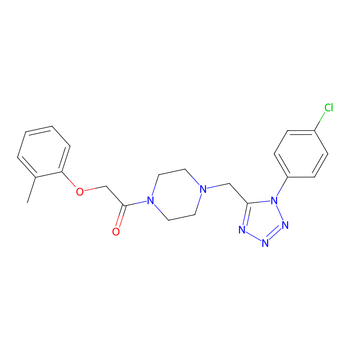 1-(4-((1-(4-chlorophenyl)-1H-tetrazol-5-yl)methyl)piperazin-1-yl)-2-(o-tolyloxy)ethanone molecular structure, CAS 1049456-78-1