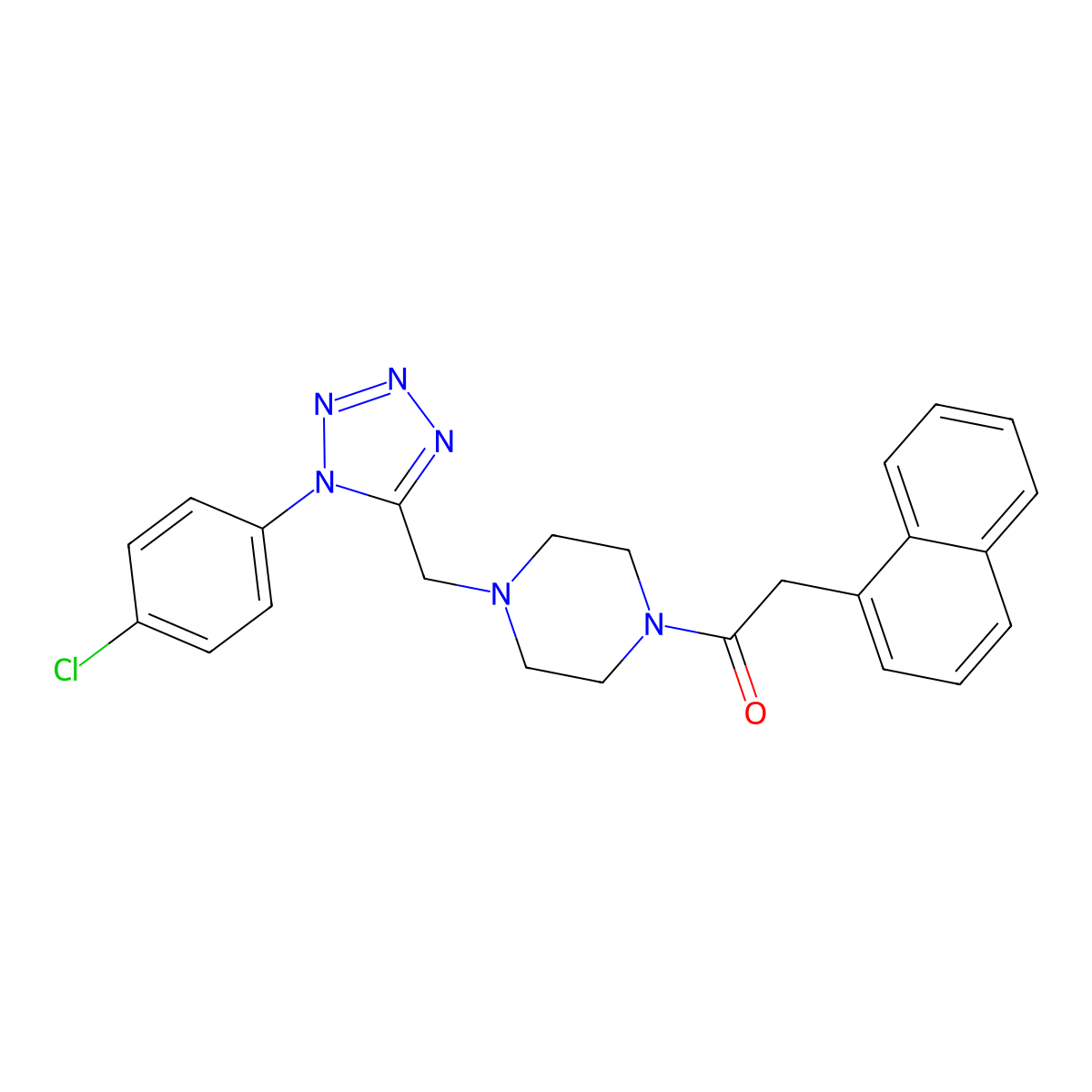 1-(4-((1-(4-chlorophenyl)-1H-tetrazol-5-yl)methyl)piperazin-1-yl)-2-(naphthalen-1-yl)ethanone molecular structure, CAS 1049457-10-4