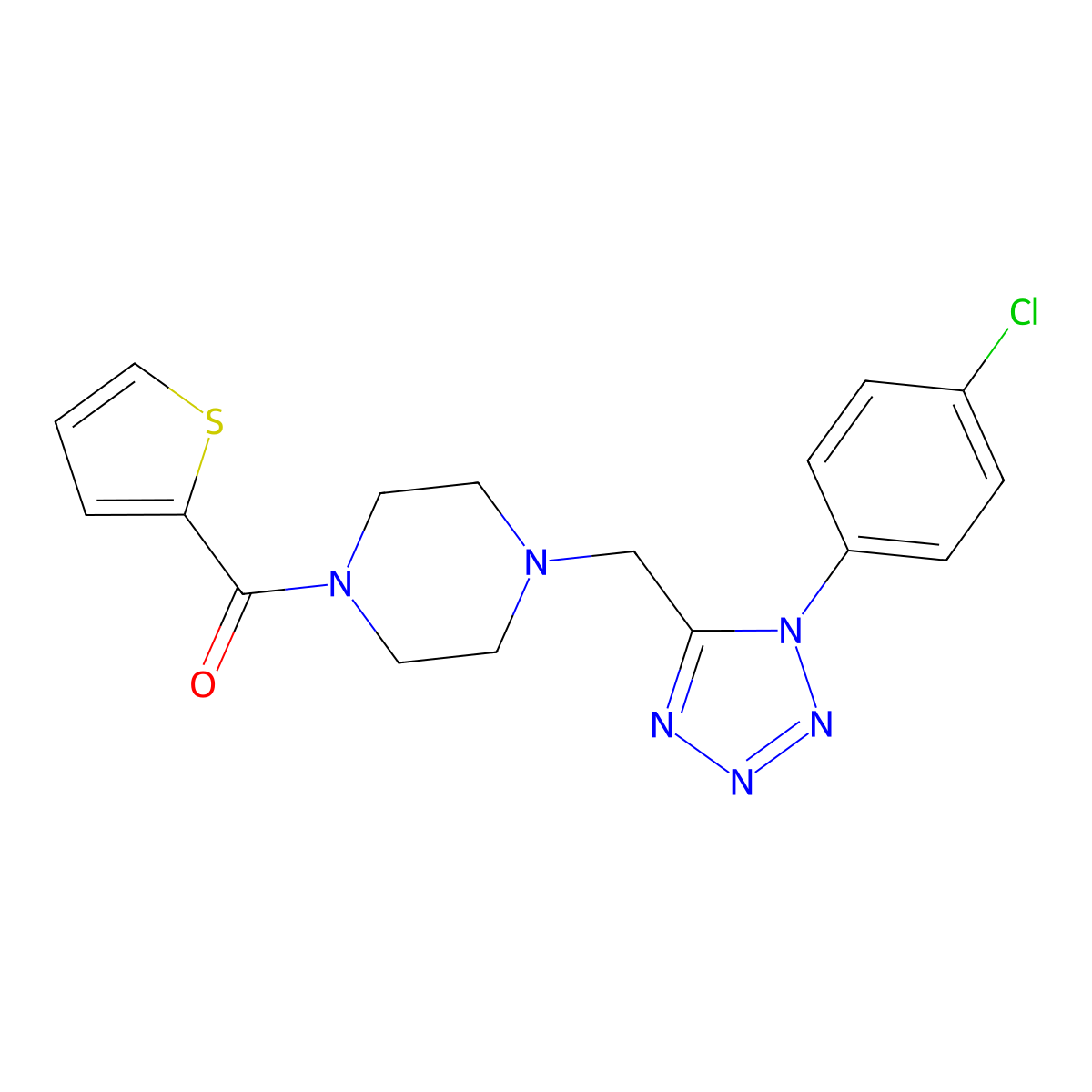 (4-((1-(4-chlorophenyl)-1H-tetrazol-5-yl)methyl)piperazin-1-yl)(thiophen-2-yl)methanone molecular structure, CAS 1049457-43-3