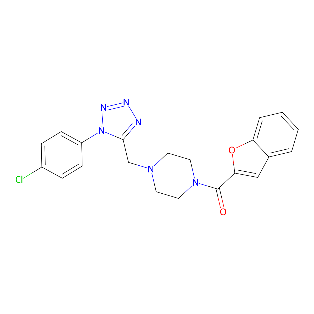 benzofuran-2-yl(4-((1-(4-chlorophenyl)-1H-tetrazol-5-yl)methyl)piperazin-1-yl)methanone molecular structure, CAS 1049457-50-2