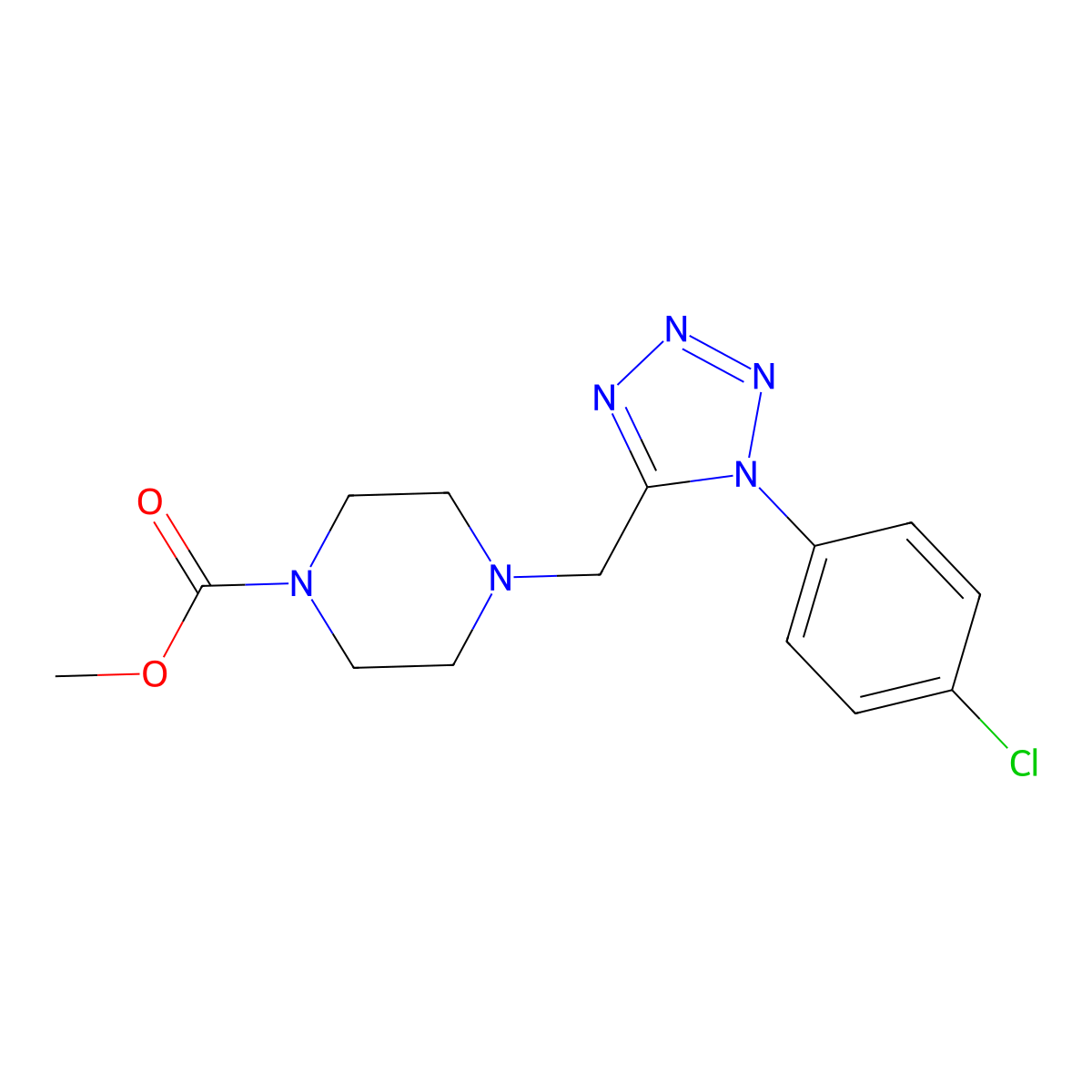 methyl 4-((1-(4-chlorophenyl)-1H-tetrazol-5-yl)methyl)piperazine-1-carboxylate molecular structure, CAS 1049458-17-4