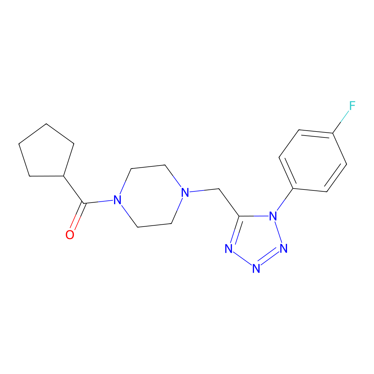cyclopentyl(4-((1-(4-fluorophenyl)-1H-tetrazol-5-yl)methyl)piperazin-1-yl)methanone molecular structure, CAS 1049458-98-1
