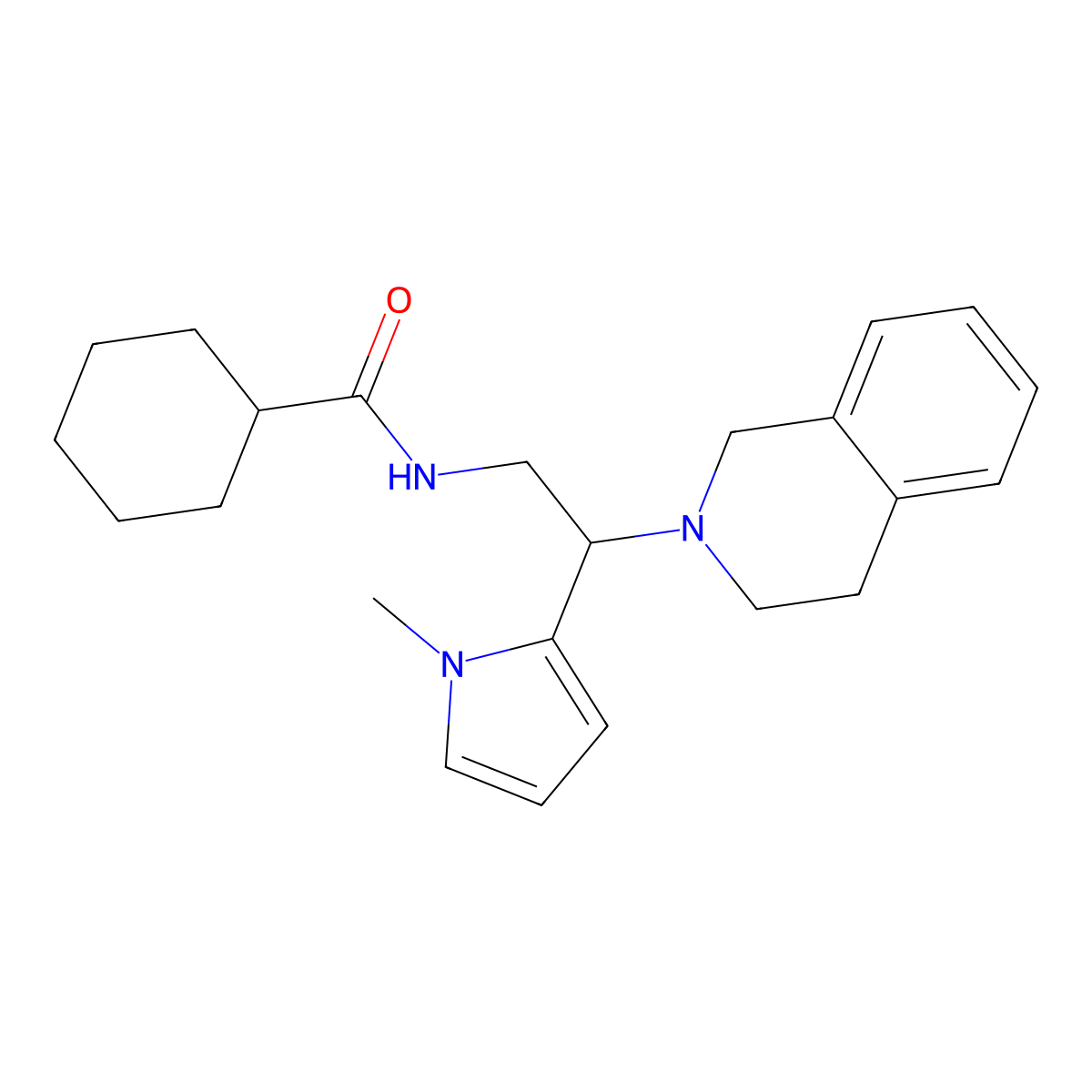 N-(2-(3,4-dihydroisoquinolin-2(1H)-yl)-2-(1-methyl-1H-pyrrol-2-yl)ethyl)cyclohexanecarboxamide molecular structure, CAS 1049459-55-3