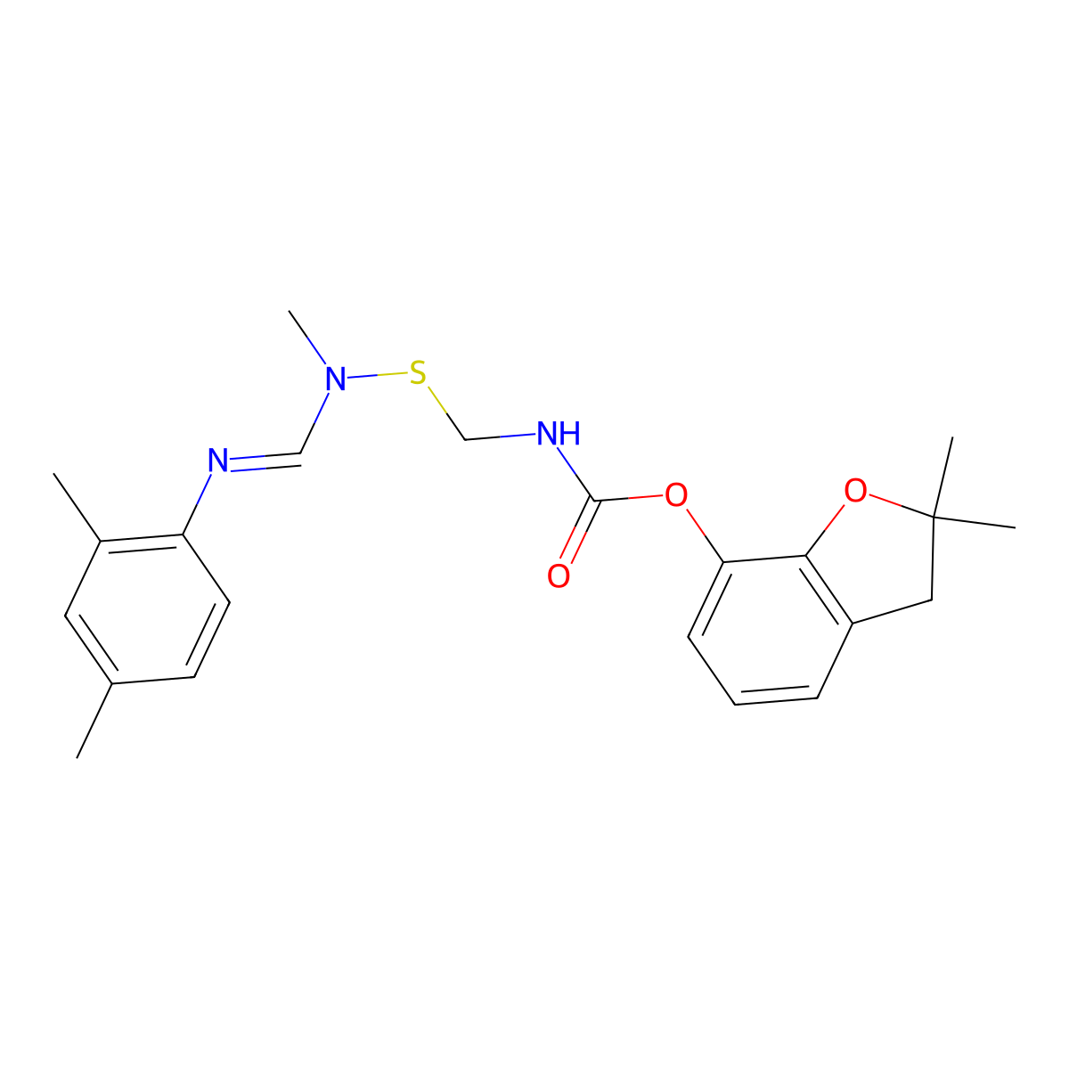 Carbamic acid, (((((2,4-dimethylphenyl)imino)methyl)methylamino)thio)methyl-, 2,3-dihydro-2,2-dimethyl-7-benzofuranyl ester molecular structure, CAS 104946-77-2