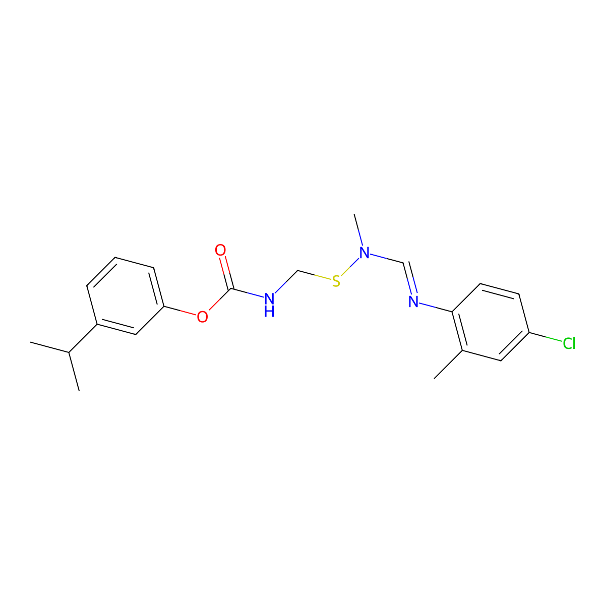 Carbamic acid, (((((4-chloro-2-methylphenyl)imino)methyl)methylamino)thio)methyl-, 3-(1-methylethyl)phenyl ester molecular structure, CAS 104946-78-3