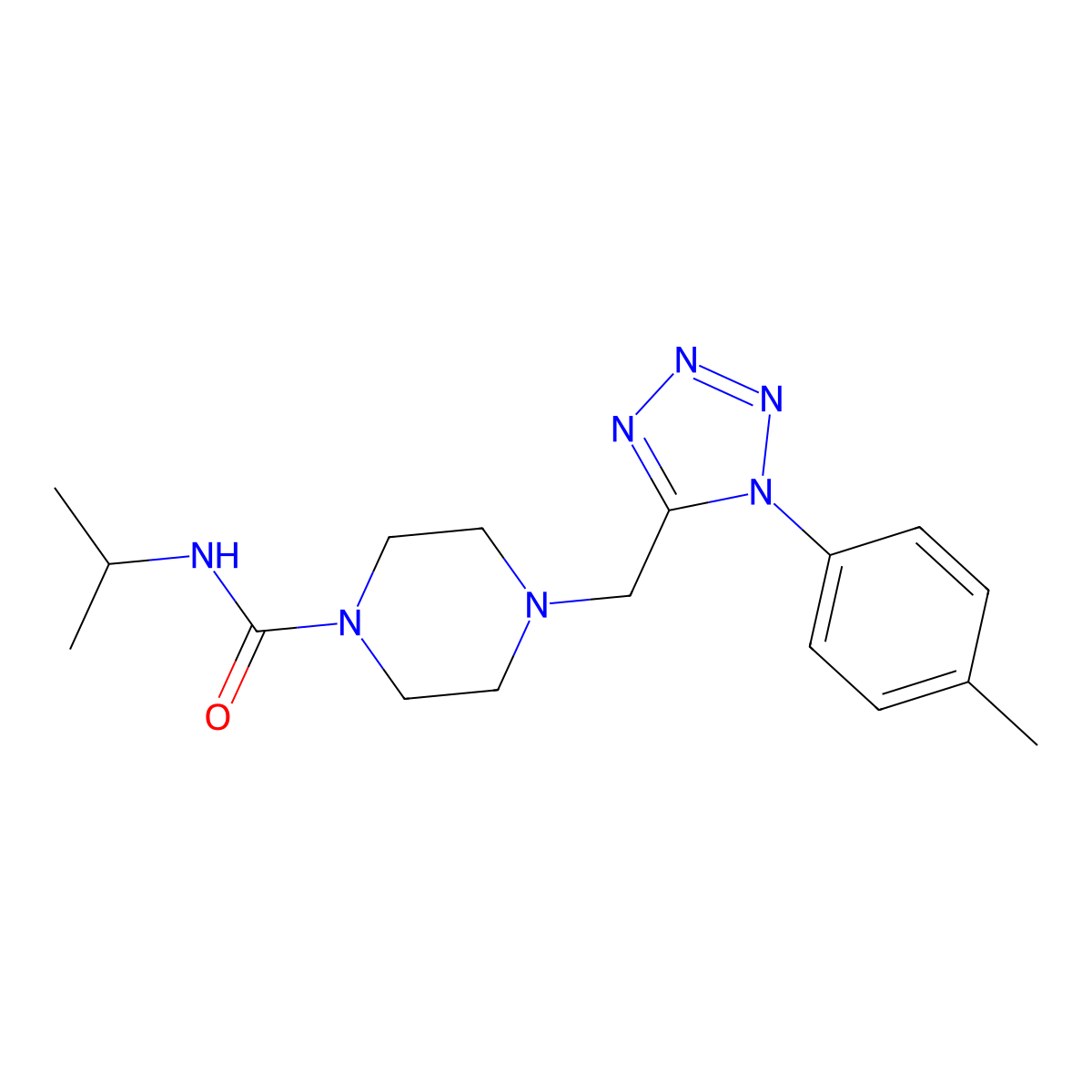N-isopropyl-4-((1-(p-tolyl)-1H-tetrazol-5-yl)methyl)piperazine-1-carboxamide molecular structure, CAS 1049460-65-2