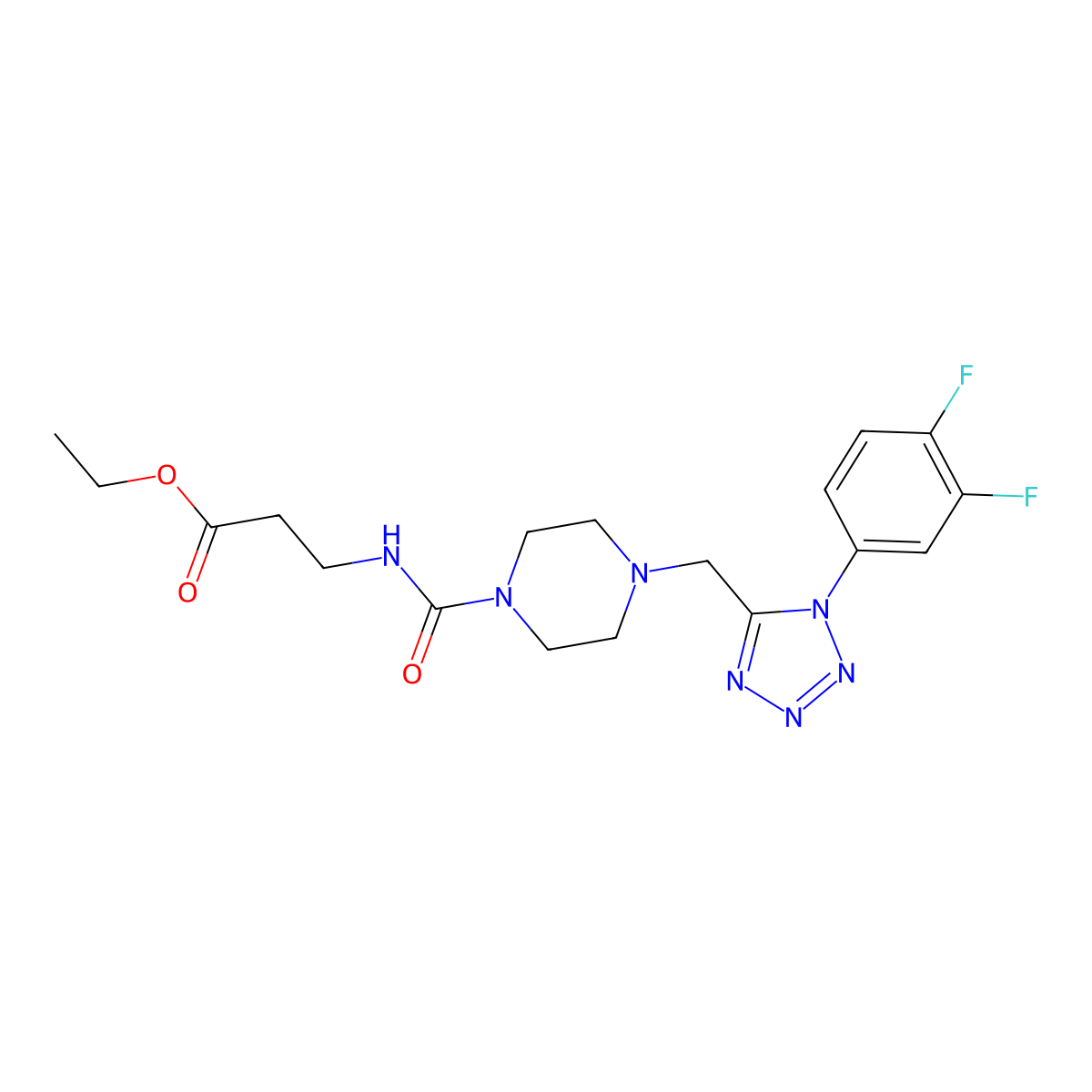 ethyl 3-(4-((1-(3,4-difluorophenyl)-1H-tetrazol-5-yl)methyl)piperazine-1-carboxamido)propanoate molecular structure, CAS 1049461-09-7