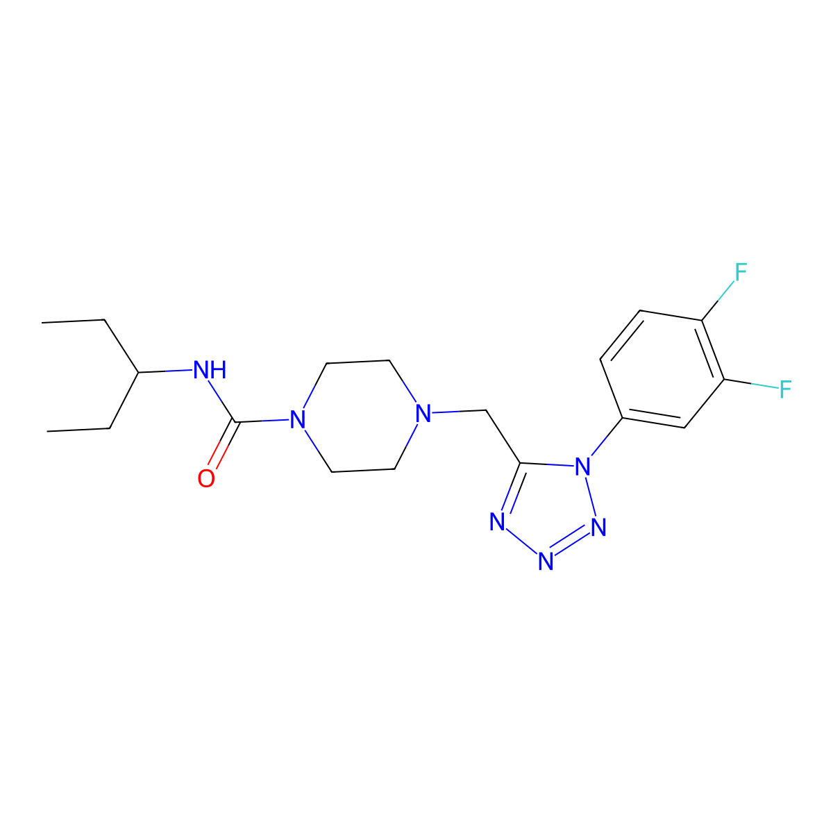 4-((1-(3,4-difluorophenyl)-1H-tetrazol-5-yl)methyl)-N-(pentan-3-yl)piperazine-1-carboxamide molecular structure, CAS 1049461-25-7