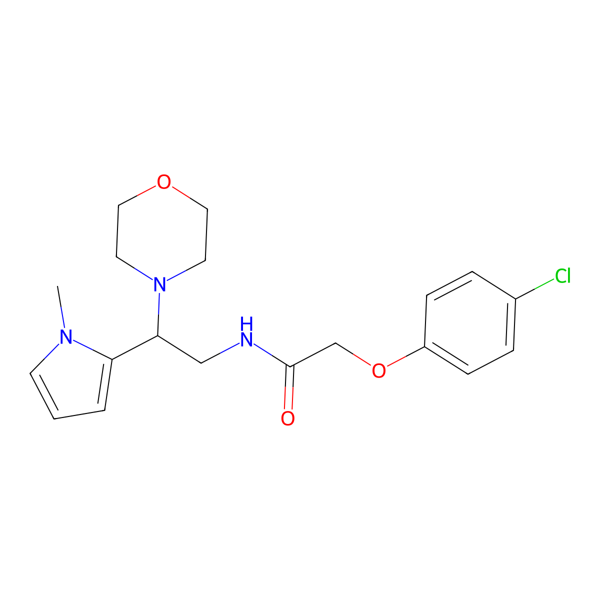 2-(4-chlorophenoxy)-N-(2-(1-methyl-1H-pyrrol-2-yl)-2-morpholinoethyl)acetamide molecular structure, CAS 1049461-86-0
