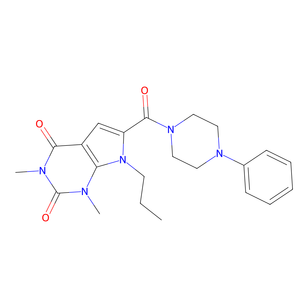 1,3-dimethyl-6-(4-phenylpiperazine-1-carbonyl)-7-propyl-1H-pyrrolo[2,3-d]pyrimidine-2,4(3H,7H)-dione molecular structure, CAS 1049462-29-4