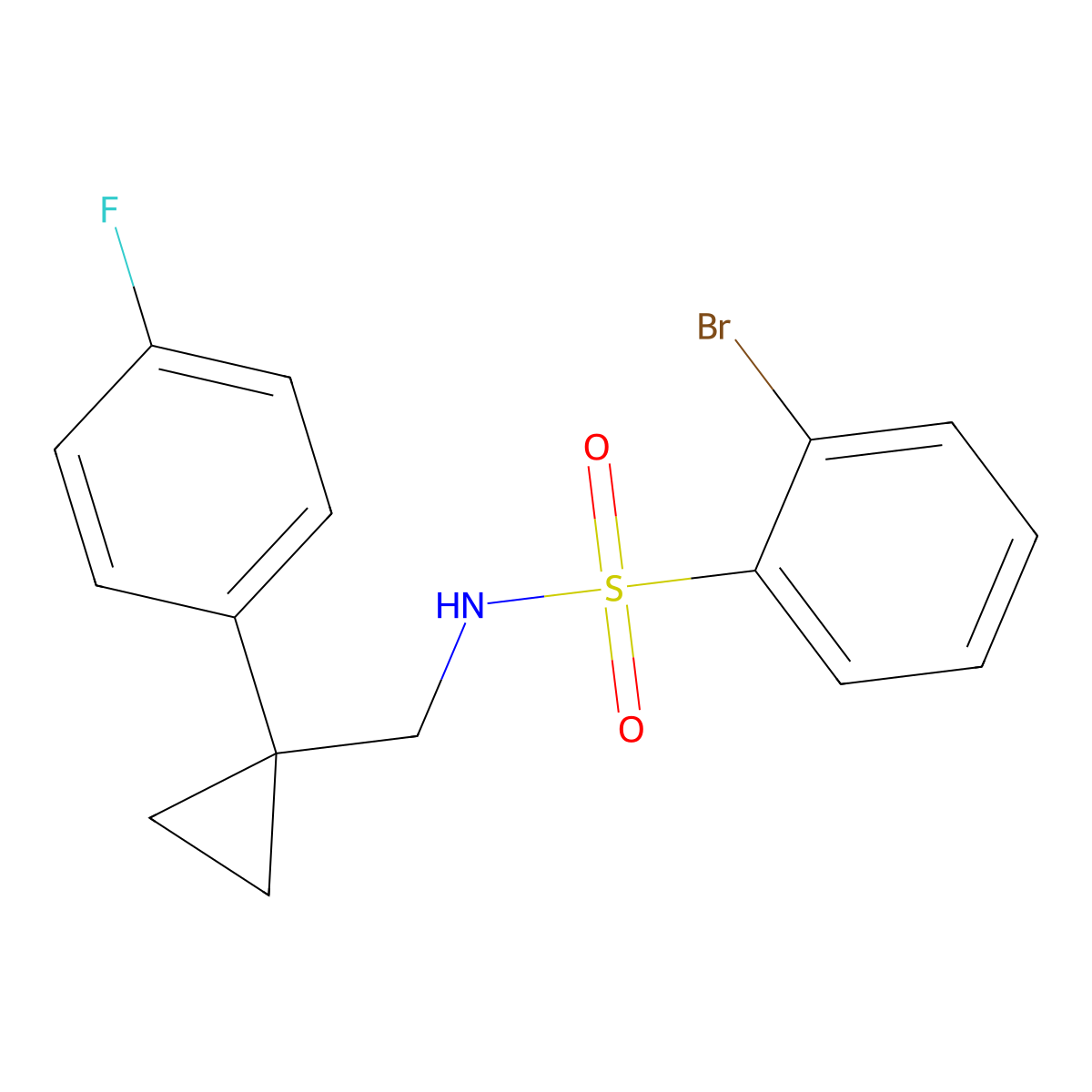 2-bromo-N-((1-(4-fluorophenyl)cyclopropyl)methyl)benzenesulfonamide molecular structure, CAS 1049462-52-3