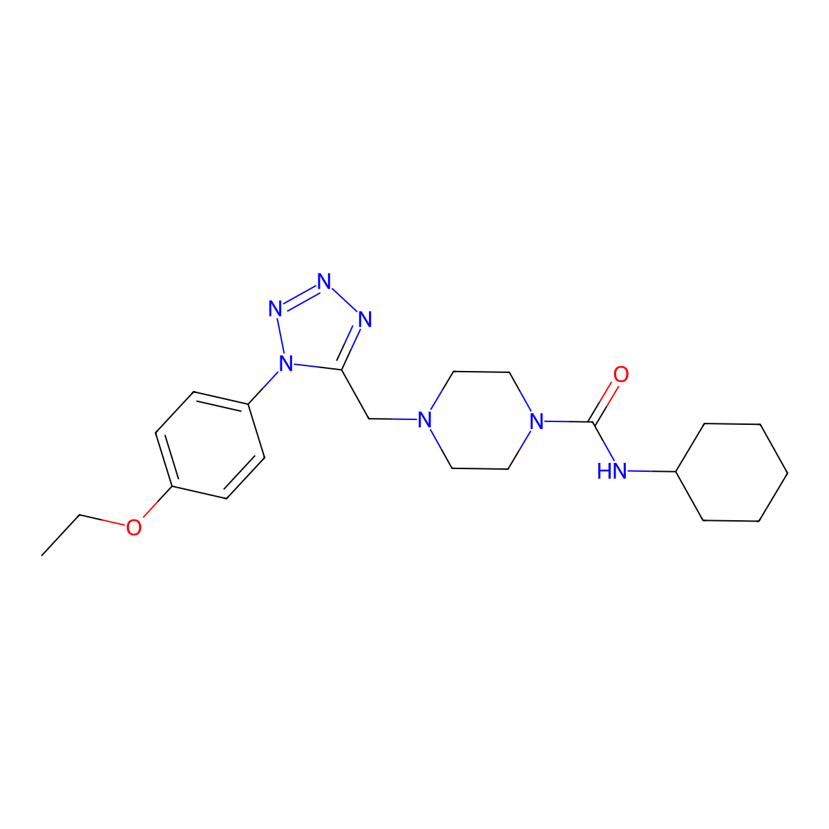 N-cyclohexyl-4-((1-(4-ethoxyphenyl)-1H-tetrazol-5-yl)methyl)piperazine-1-carboxamide molecular structure, CAS 1049462-81-8