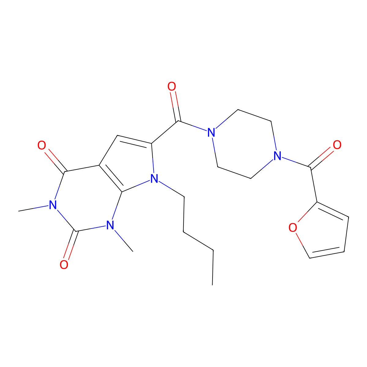 7-butyl-6-(4-(furan-2-carbonyl)piperazine-1-carbonyl)-1,3-dimethyl-1H-pyrrolo[2,3-d]pyrimidine-2,4(3H,7H)-dione molecular structure, CAS 1049462-83-0