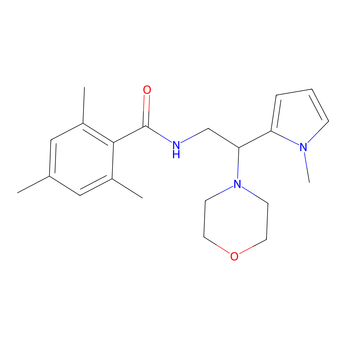 2,4,6-trimethyl-N-(2-(1-methyl-1H-pyrrol-2-yl)-2-morpholinoethyl)benzamide molecular structure, CAS 1049463-86-6