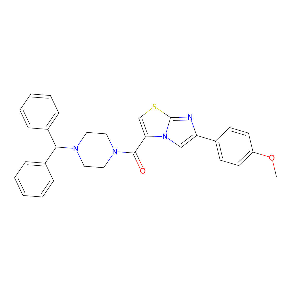 (4-Benzhydrylpiperazin-1-yl)(6-(4-methoxyphenyl)imidazo[2,1-b]thiazol-3-yl)methanone molecular structure, CAS 1049467-86-8