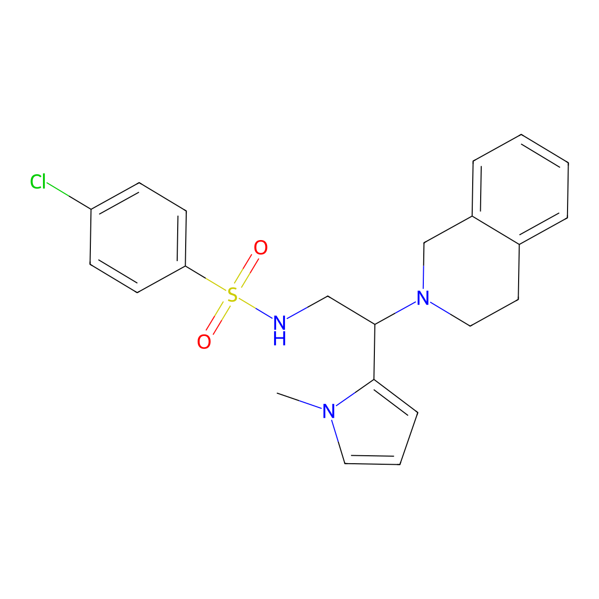 4-chloro-N-(2-(3,4-dihydroisoquinolin-2(1H)-yl)-2-(1-methyl-1H-pyrrol-2-yl)ethyl)benzenesulfonamide molecular structure, CAS 1049469-32-0