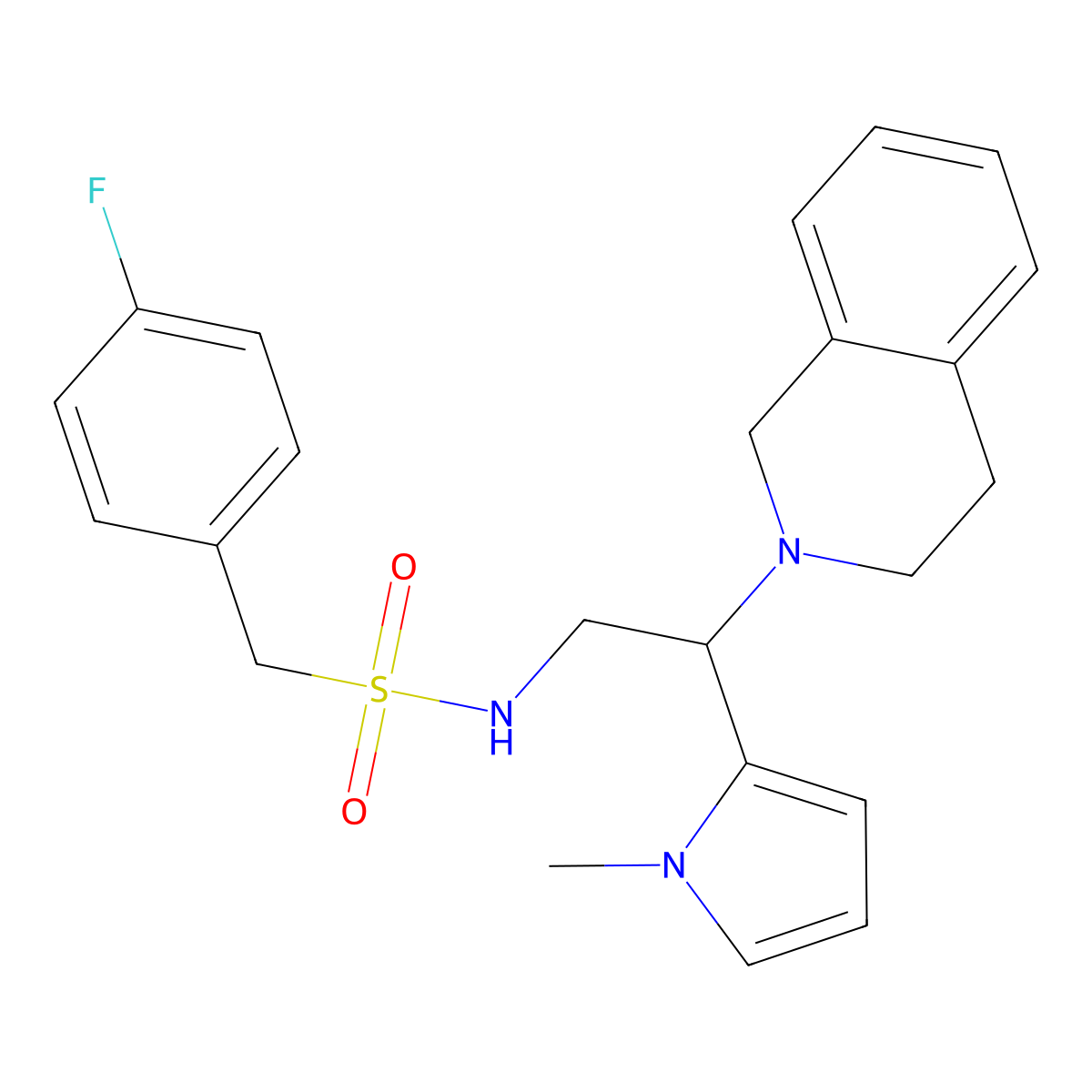 N-(2-(3,4-dihydroisoquinolin-2(1H)-yl)-2-(1-methyl-1H-pyrrol-2-yl)ethyl)-1-(4-fluorophenyl)methanesulfonamide molecular structure, CAS 1049470-22-5