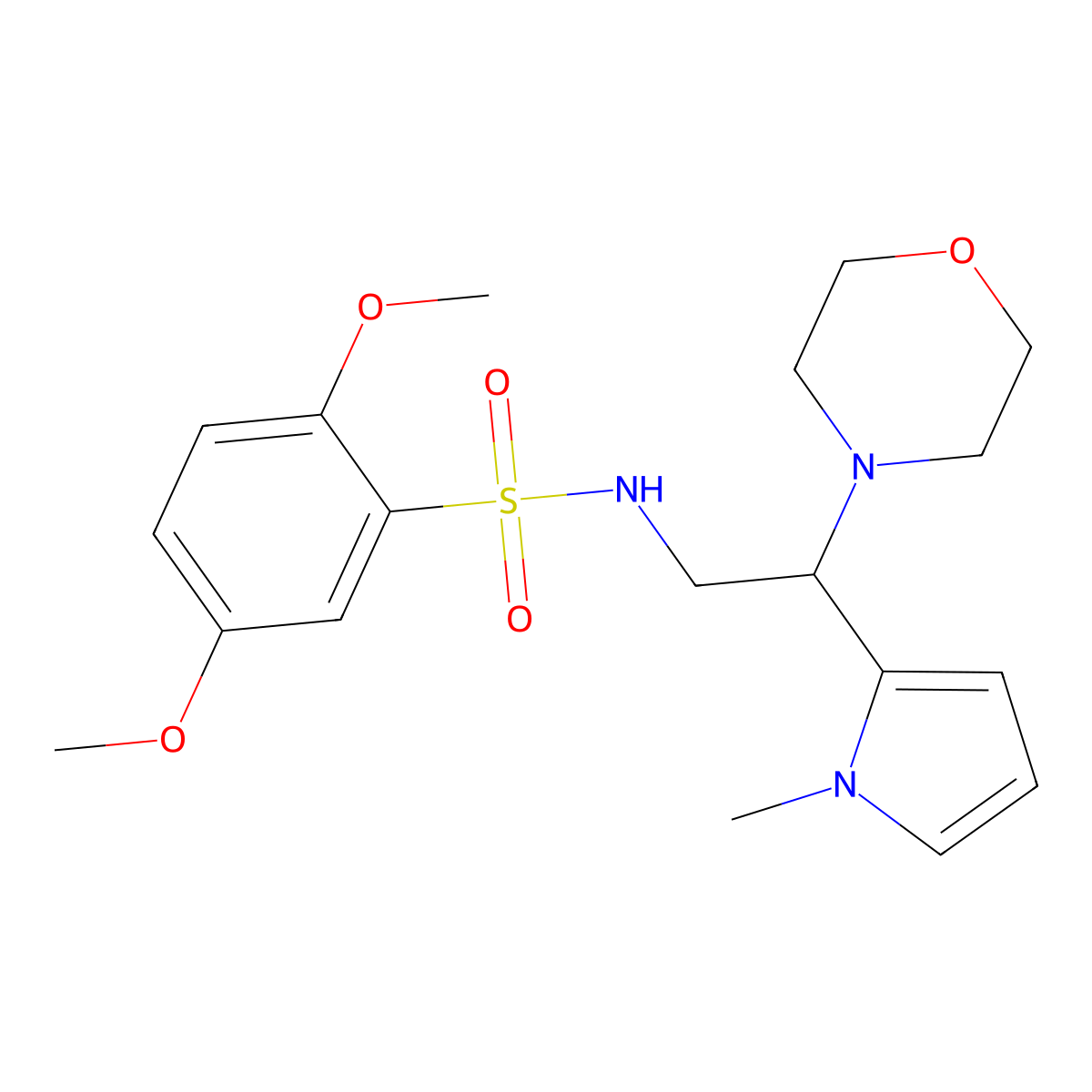 2,5-dimethoxy-N-(2-(1-methyl-1H-pyrrol-2-yl)-2-morpholinoethyl)benzenesulfonamide molecular structure, CAS 1049470-32-7