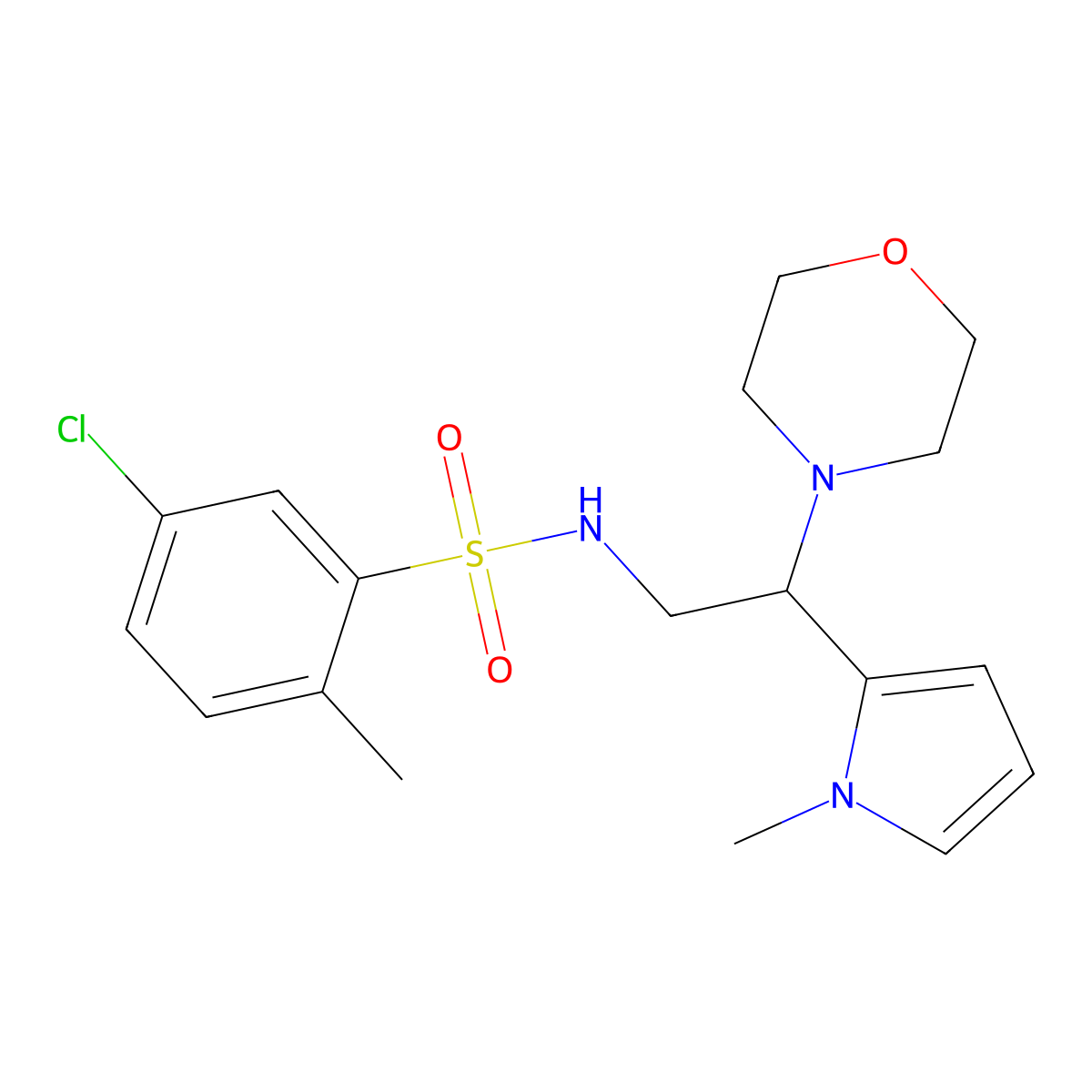 5-chloro-2-methyl-N-(2-(1-methyl-1H-pyrrol-2-yl)-2-morpholinoethyl)benzenesulfonamide molecular structure, CAS 1049471-51-3