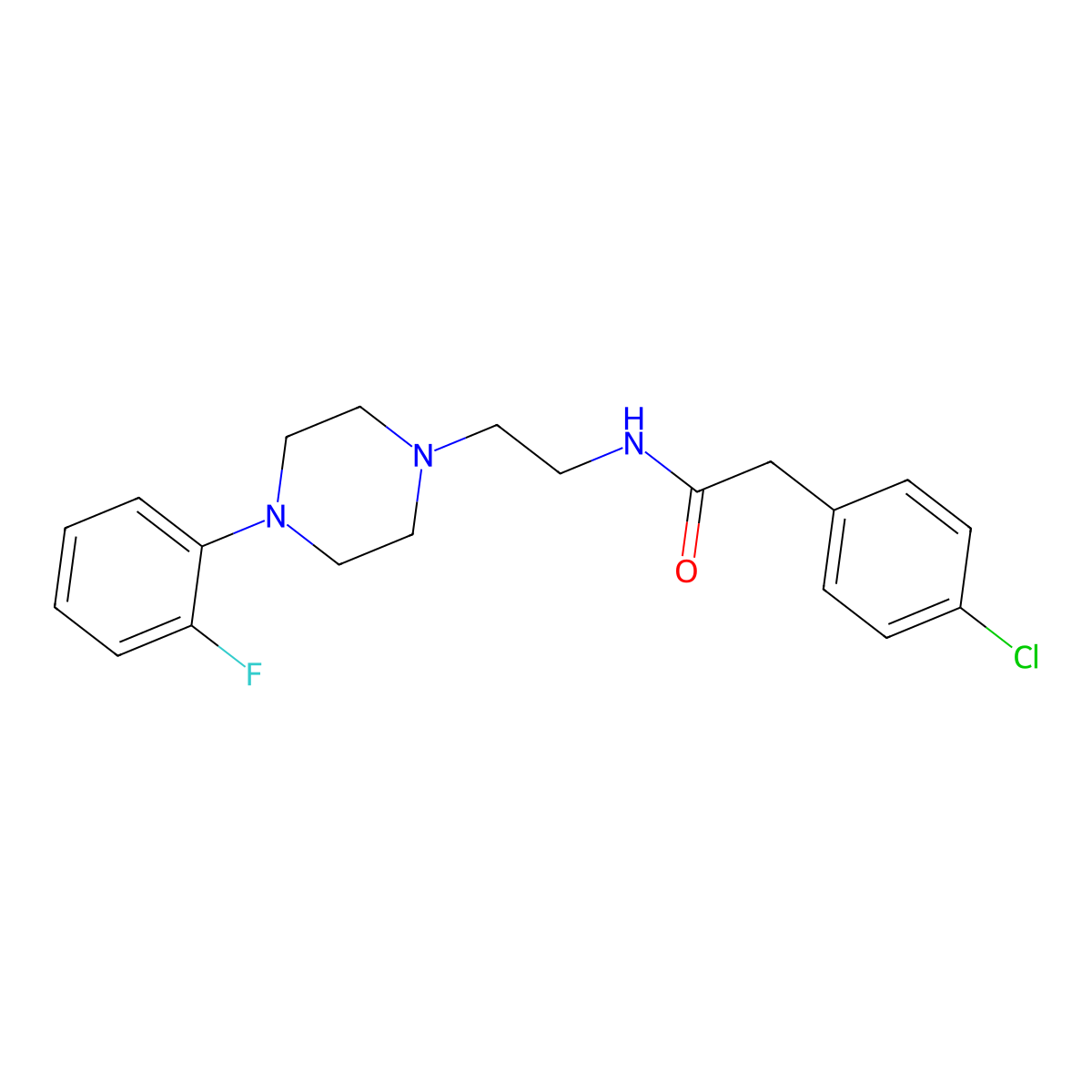 2-(4-chlorophenyl)-N-(2-(4-(2-fluorophenyl)piperazin-1-yl)ethyl)acetamide molecular structure, CAS 1049472-35-6