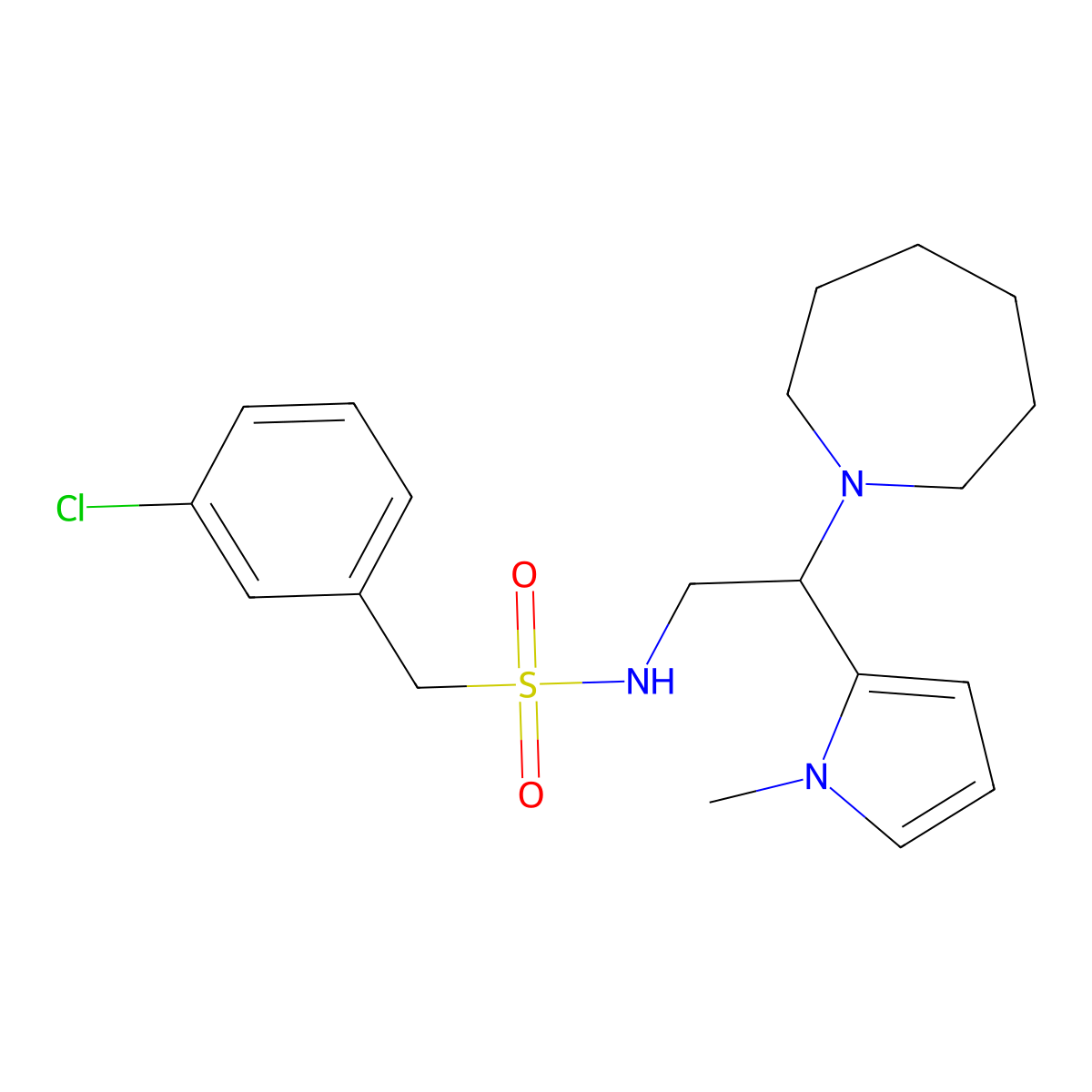 N-(2-(azepan-1-yl)-2-(1-methyl-1H-pyrrol-2-yl)ethyl)-1-(3-chlorophenyl)methanesulfonamide molecular structure, CAS 1049474-05-6