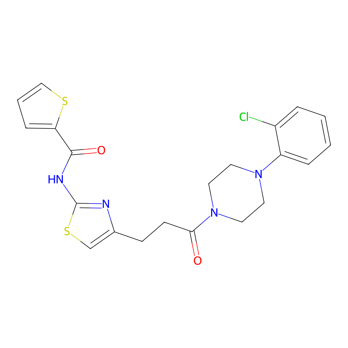 N-(4-(3-(4-(2-chlorophenyl)piperazin-1-yl)-3-oxopropyl)thiazol-2-yl)thiophene-2-carboxamide molecular structure, CAS 1049474-08-9