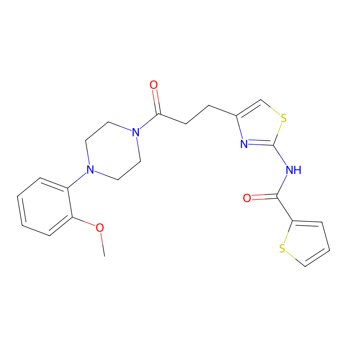 N-(4-(3-(4-(2-methoxyphenyl)piperazin-1-yl)-3-oxopropyl)thiazol-2-yl)thiophene-2-carboxamide molecular structure, CAS 1049474-15-8