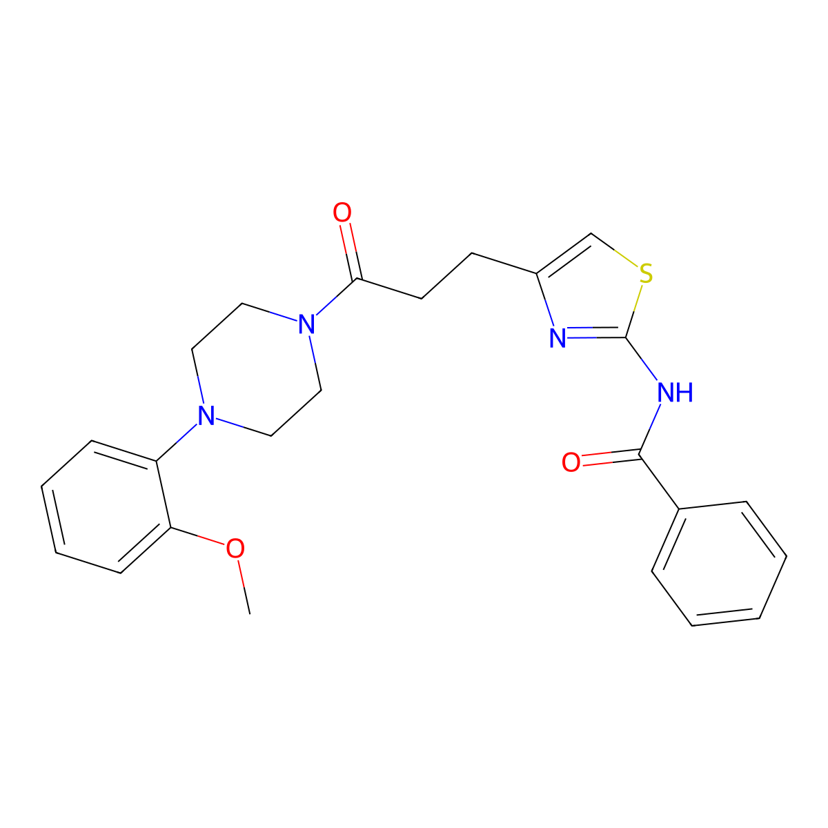 N-(4-(3-(4-(2-methoxyphenyl)piperazin-1-yl)-3-oxopropyl)thiazol-2-yl)benzamide molecular structure, CAS 1049474-70-5