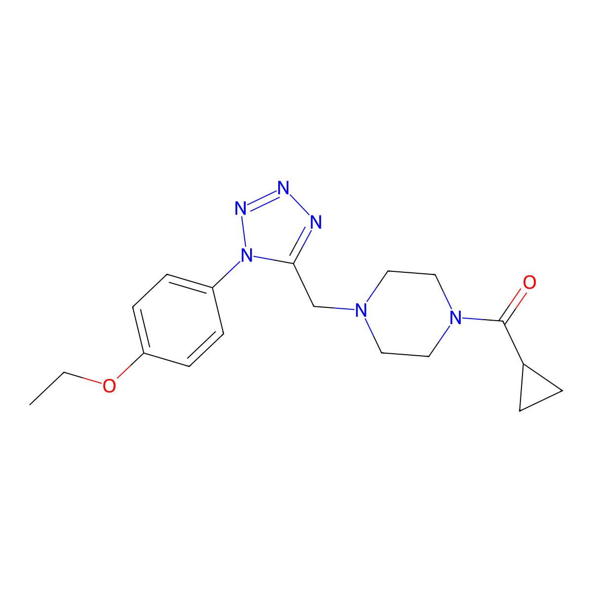 cyclopropyl(4-((1-(4-ethoxyphenyl)-1H-tetrazol-5-yl)methyl)piperazin-1-yl)methanone molecular structure, CAS 1049478-19-4