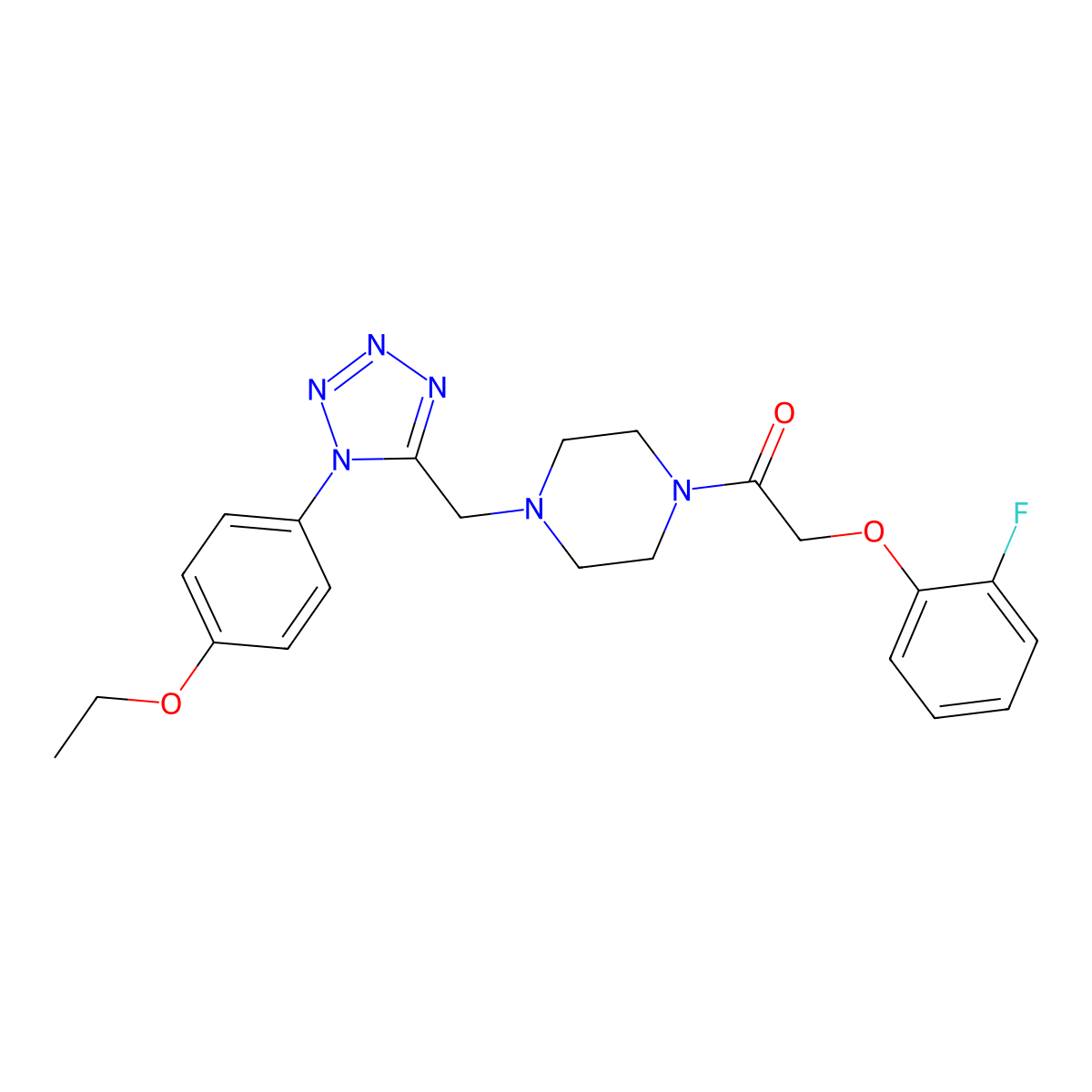 1-(4-((1-(4-ethoxyphenyl)-1H-tetrazol-5-yl)methyl)piperazin-1-yl)-2-(2-fluorophenoxy)ethanone molecular structure, CAS 1049479-71-1
