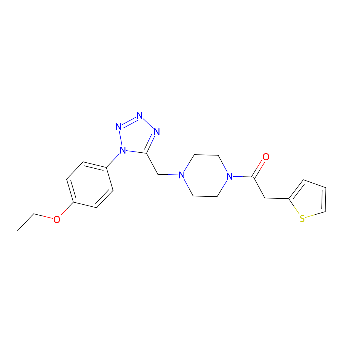 1-(4-((1-(4-ethoxyphenyl)-1H-tetrazol-5-yl)methyl)piperazin-1-yl)-2-(thiophen-2-yl)ethanone molecular structure, CAS 1049480-01-4
