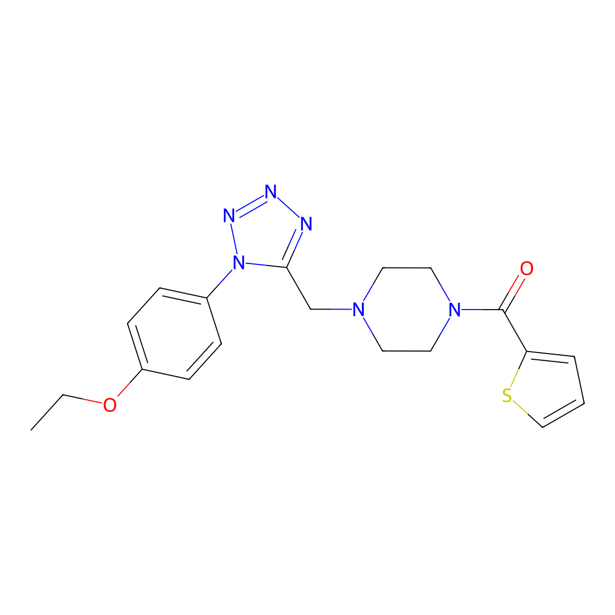 (4-((1-(4-ethoxyphenyl)-1H-tetrazol-5-yl)methyl)piperazin-1-yl)(thiophen-2-yl)methanone molecular structure, CAS 1049480-23-0