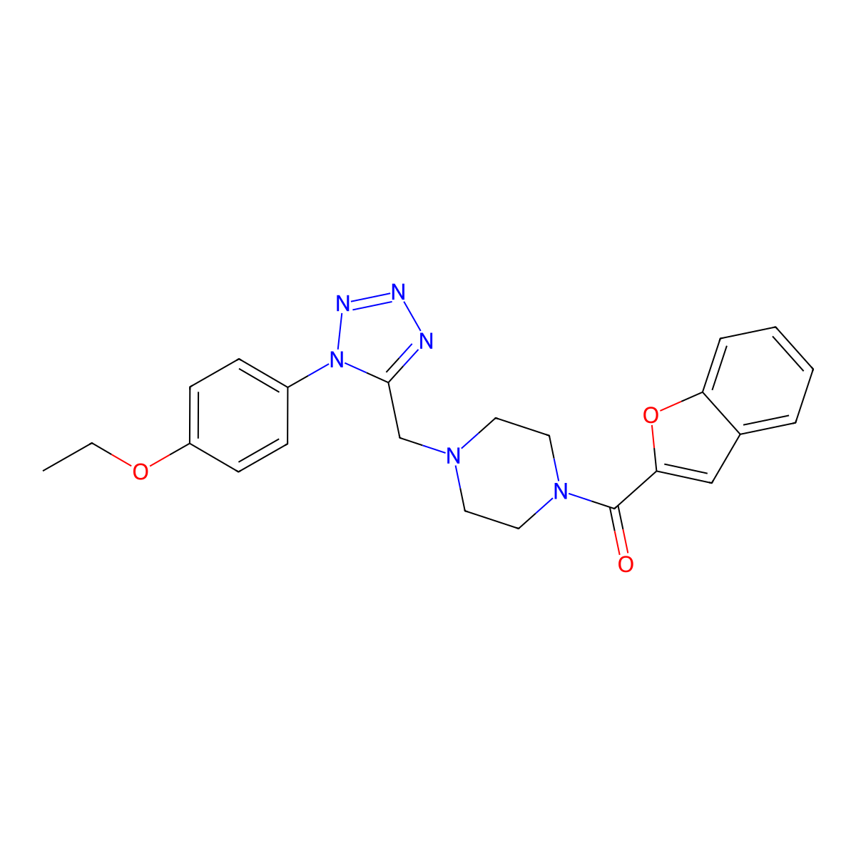 benzofuran-2-yl(4-((1-(4-ethoxyphenyl)-1H-tetrazol-5-yl)methyl)piperazin-1-yl)methanone molecular structure, CAS 1049480-28-5