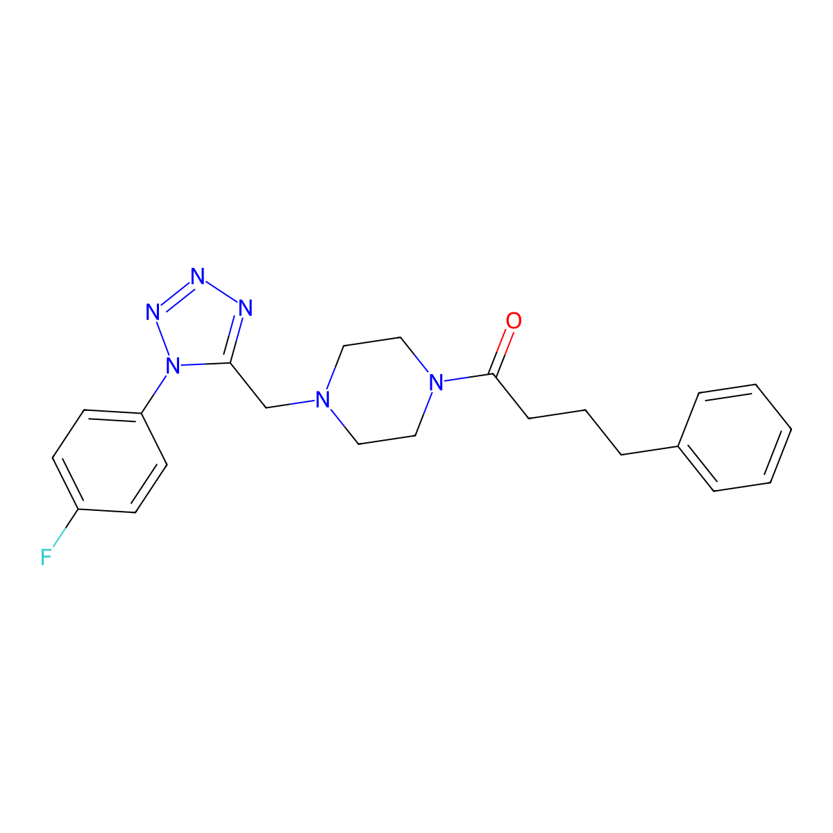 1-(4-((1-(4-fluorophenyl)-1H-tetrazol-5-yl)methyl)piperazin-1-yl)-4-phenylbutan-1-one molecular structure, CAS 1049480-38-7