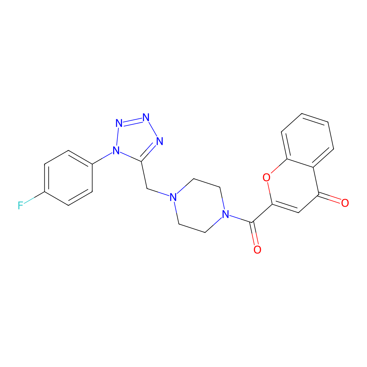 2-(4-((1-(4-fluorophenyl)-1H-tetrazol-5-yl)methyl)piperazine-1-carbonyl)-4H-chromen-4-one molecular structure, CAS 1049480-94-5
