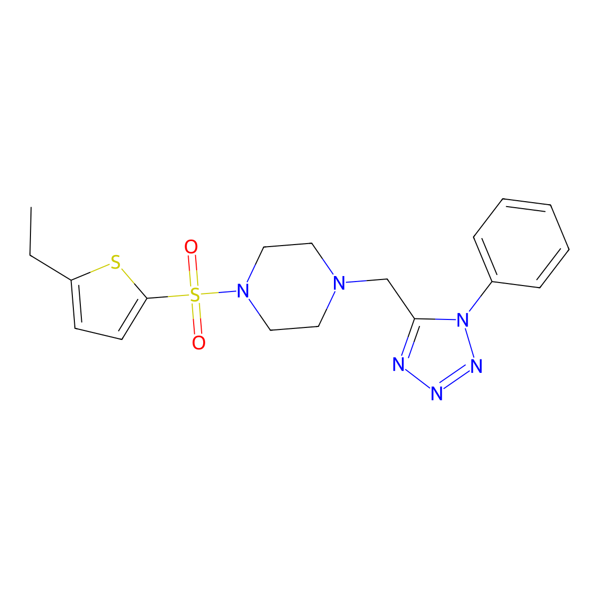 1-((5-ethylthiophen-2-yl)sulfonyl)-4-((1-phenyl-1H-tetrazol-5-yl)methyl)piperazine molecular structure, CAS 1049481-51-7