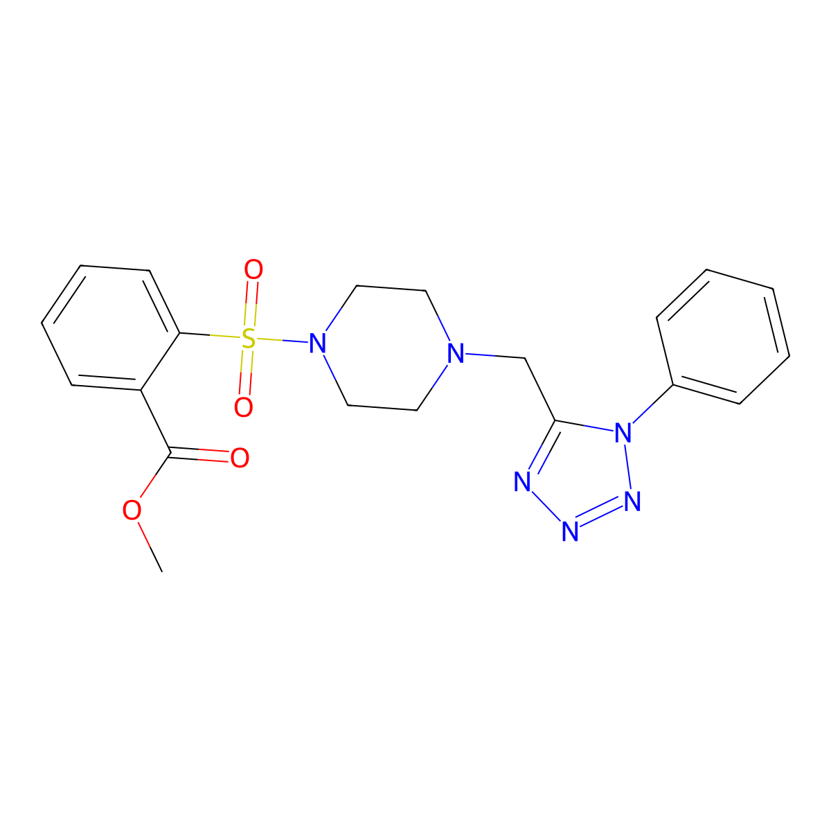 methyl 2-((4-((1-phenyl-1H-tetrazol-5-yl)methyl)piperazin-1-yl)sulfonyl)benzoate molecular structure, CAS 1049481-91-5