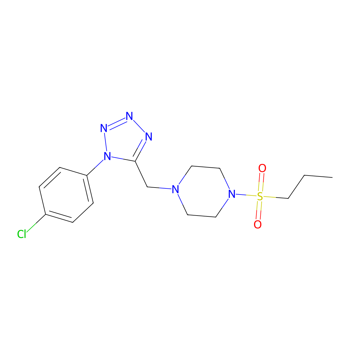 1-((1-(4-chlorophenyl)-1H-tetrazol-5-yl)methyl)-4-(propylsulfonyl)piperazine molecular structure, CAS 1049482-15-6