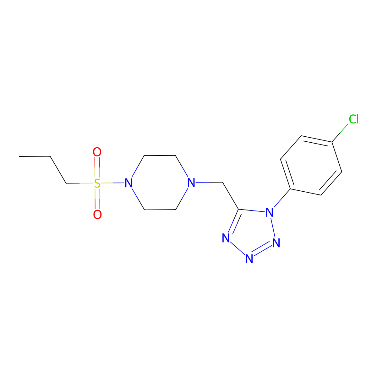 1-((1-(4-chlorophenyl)-1H-tetrazol-5-yl)methyl)-4-(propylsulfonyl)piperazine molecular structure, CAS 1049482-15-6