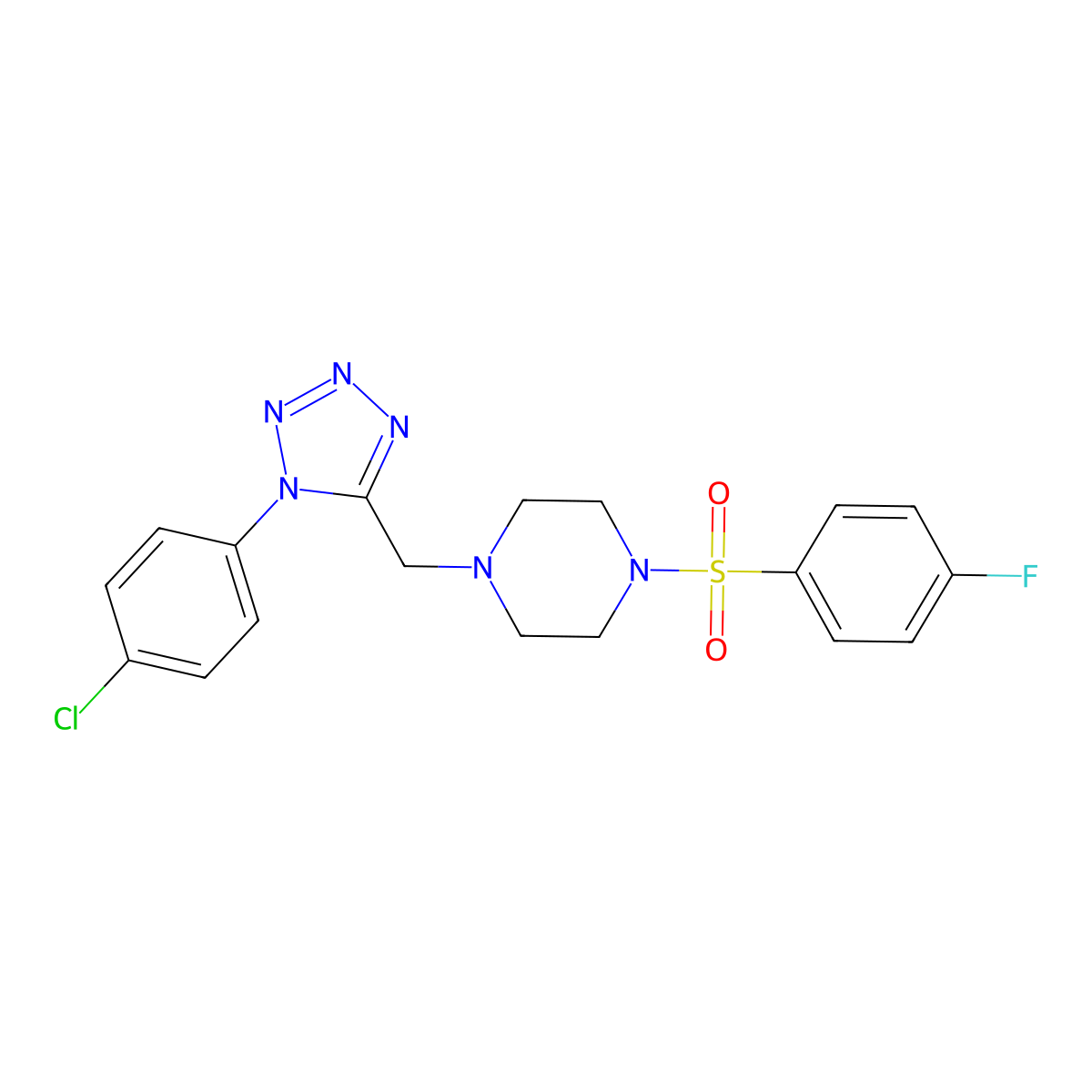 1-((1-(4-chlorophenyl)-1H-tetrazol-5-yl)methyl)-4-((4-fluorophenyl)sulfonyl)piperazine molecular structure, CAS 1049482-55-4