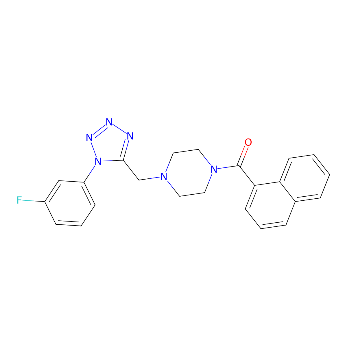 (4-((1-(3-fluorophenyl)-1H-tetrazol-5-yl)methyl)piperazin-1-yl)(naphthalen-1-yl)methanone molecular structure, CAS 1049482-94-1