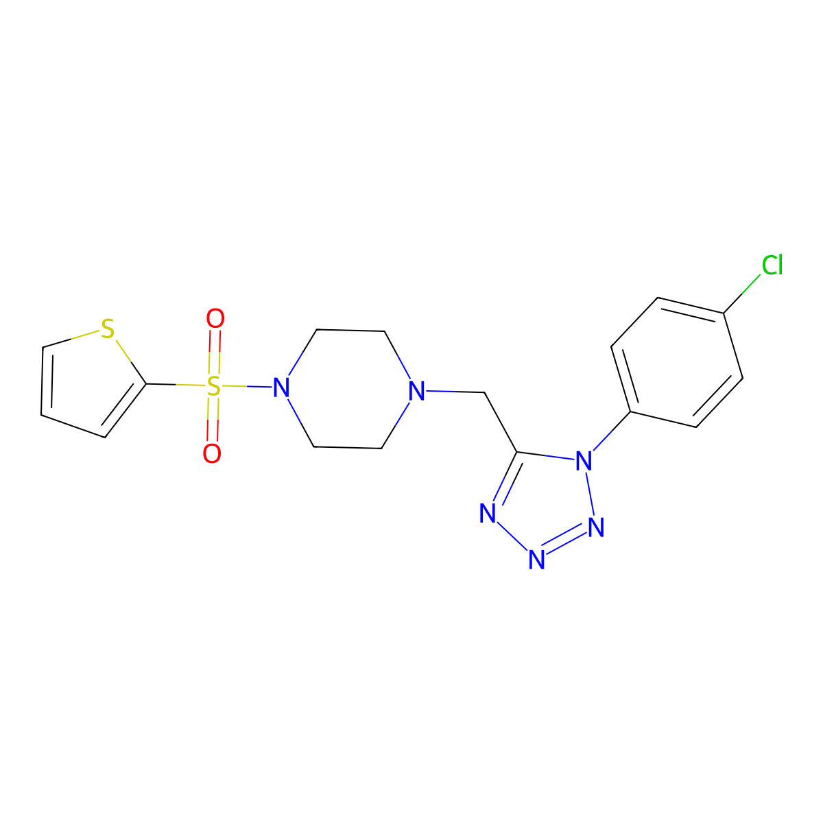 1-((1-(4-chlorophenyl)-1H-tetrazol-5-yl)methyl)-4-(thiophen-2-ylsulfonyl)piperazine molecular structure, CAS 1049483-03-5