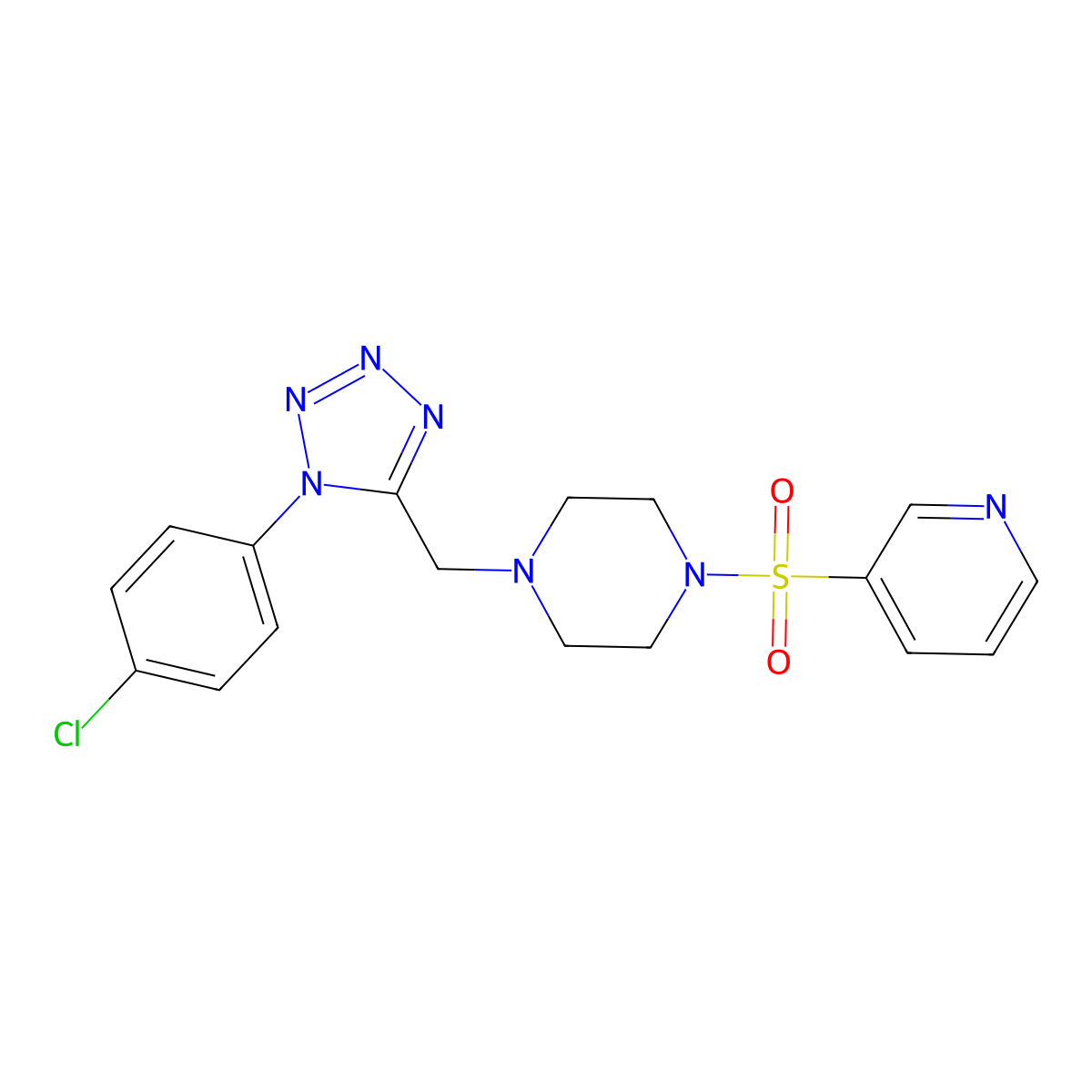 1-((1-(4-chlorophenyl)-1H-tetrazol-5-yl)methyl)-4-(pyridin-3-ylsulfonyl)piperazine molecular structure, CAS 1049483-11-5