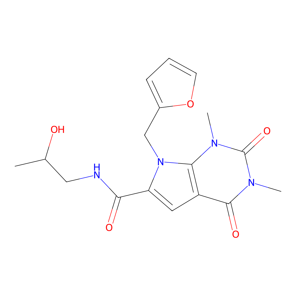 7-(furan-2-ylmethyl)-N-(2-hydroxypropyl)-1,3-dimethyl-2,4-dioxo-2,3,4,7-tetrahydro-1H-pyrrolo[2,3-d]pyrimidine-6-carboxamide molecular structure, CAS 1049484-21-0